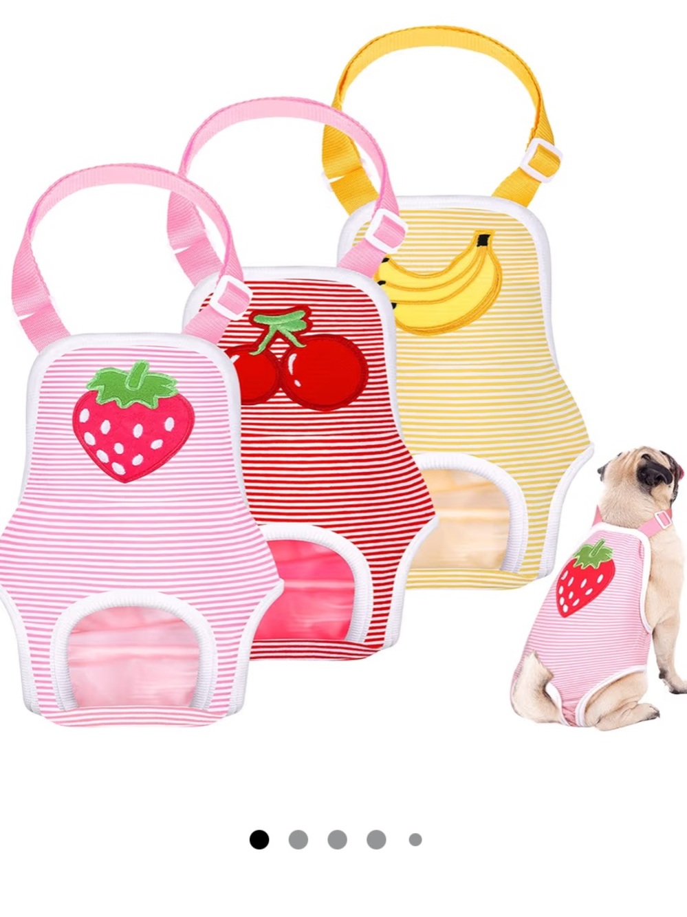 Pink Strawberry, Red Cherry & Yellow Banana Striped Dog Diapers - 3 Pack